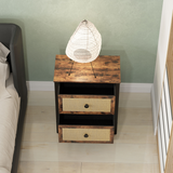 HOMCOM Bedside Table with 2 Rattan Drawers, Steel Legs and Adjustable Feet – Bedroom Storage, Rustic Brown