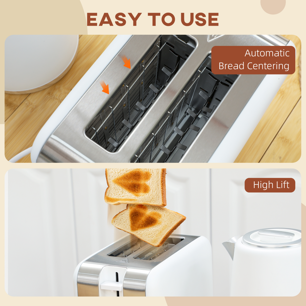 HOMCOM Quick Boil Kettle & Toaster Breakfast Set – Matching Coordinated Design with Adjustable Browning