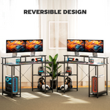 HOMCOM Reversible Computer Desk with Charging Station, RGB LED Lights & Monitor Stand – Home Office, Black