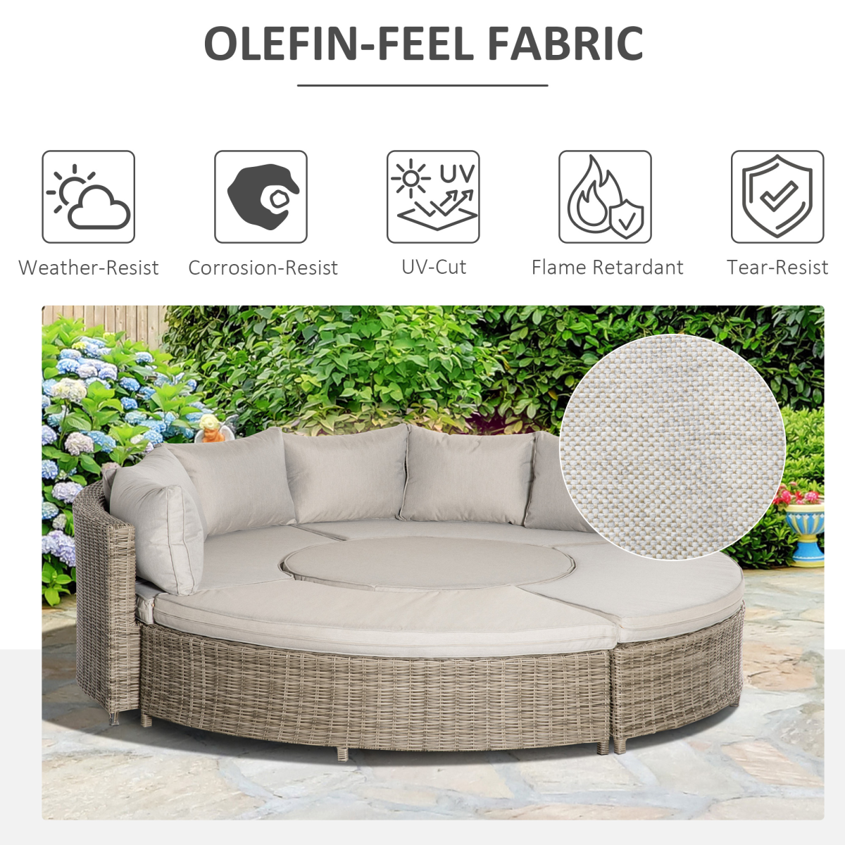 Outsunny 8-Seater PE Rattan Daybed Set with Lift-Up Table, Cushions & Furniture Cover – Outdoor Garden Lounge