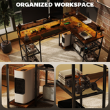 HOMCOM L-Shaped Gaming Desk with RGB LED Lights & Power Outlets – Corner Computer Desk