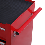 HOMCOM 5-Drawer Steel Tool Trolley Chest on Wheels with Push Handle – Workshop Storage, Red