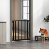 PawHut Wide Pressure-Fit Dog Stair Gate with Door, 75–85cm Adjustable Width, Black