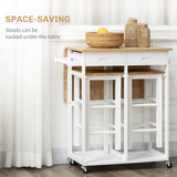 HOMCOM Bamboo Breakfast Cart Set with Drop Leaf Table & 2 Stools – Compact Kitchen Dining Set