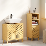 HOMCOM Bamboo Bathroom Under Sink Cabinet with Adjustable Shelf & U-Shape Cut-Out – Nordic Style, Natural