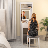 HOMCOM Compact Dressing Table with LED Lighted Mirror, Drop Leaf, Open Shelves & Drawer – White