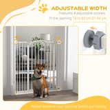 PawHut Adjustable Metal Pet Gate, 74–94cm Safety Barrier with Auto-Close Door – Dog Stair Gate, White