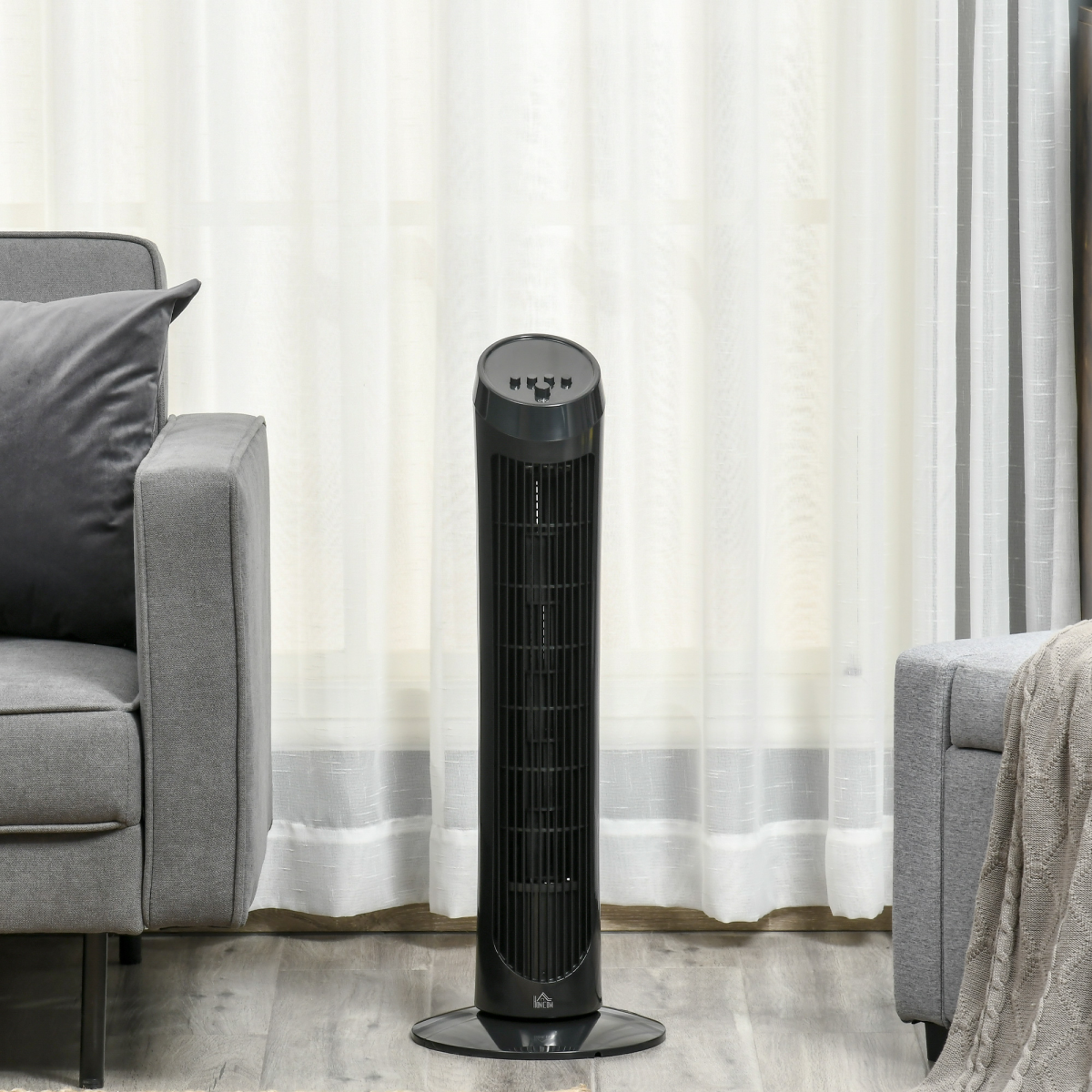 HOMCOM 30-Inch Quiet Tower Fan with 3 Speeds and Noise-Reduction Design – Bedroom & Office Cooling, Black