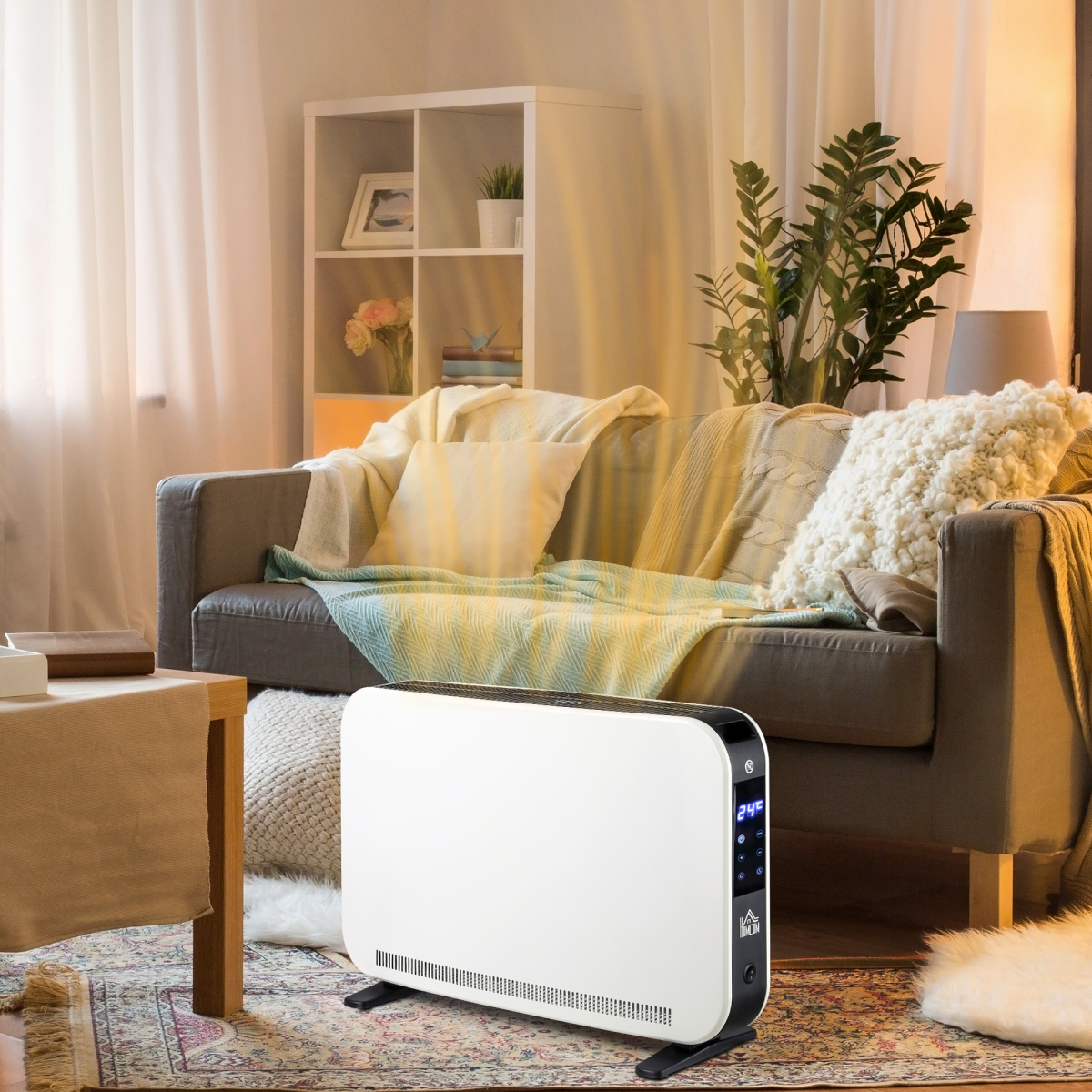 HOMCOM Portable Convector Heater with 24H Timer and 3 Heat Settings – Freestanding Room Heater, White