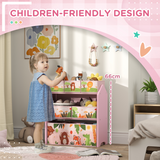 AIYAPLAY Kids Toy Storage Unit with 6 Fabric Boxes – Pink 3-Tier Playroom Organiser