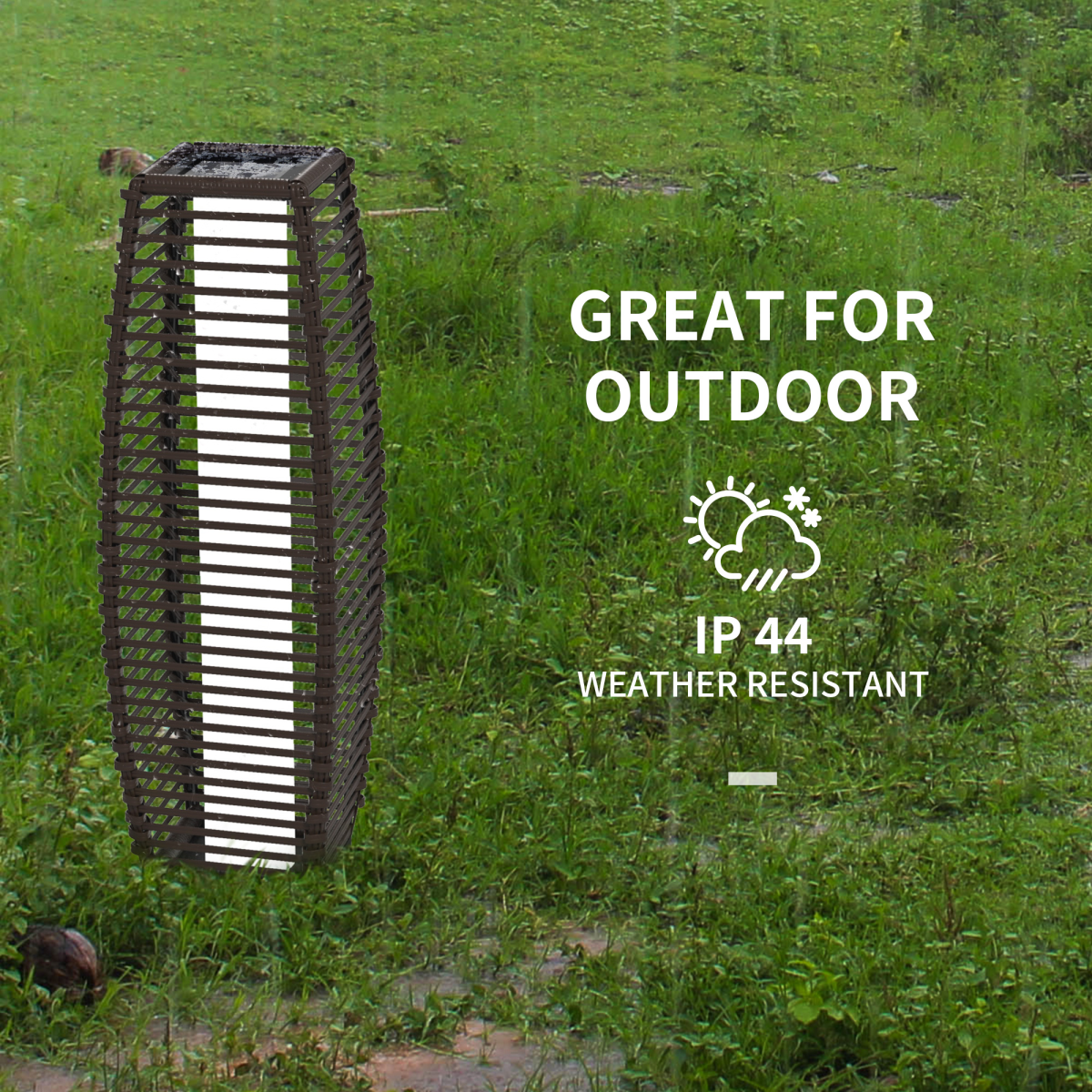 Outsunny Solar Rattan Floor Lamp with Auto On/Off LED & IP44 Water Resistance – Warm White Garden Light, Brown
