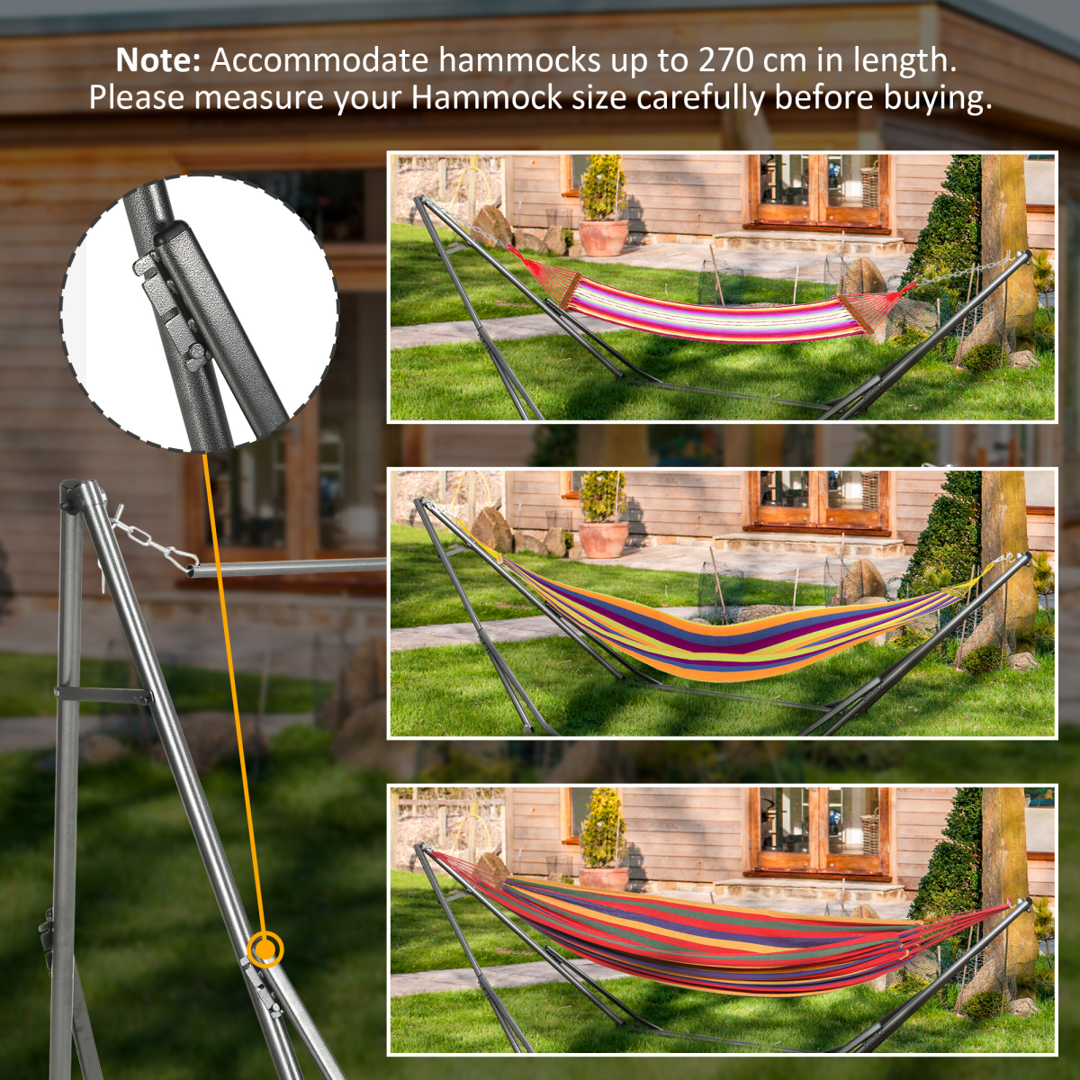 Outsunny Foldable 2-in-1 Hammock Stand & Clothes Drying Rack with Steel Frame – Fits Hammocks up to 290cm