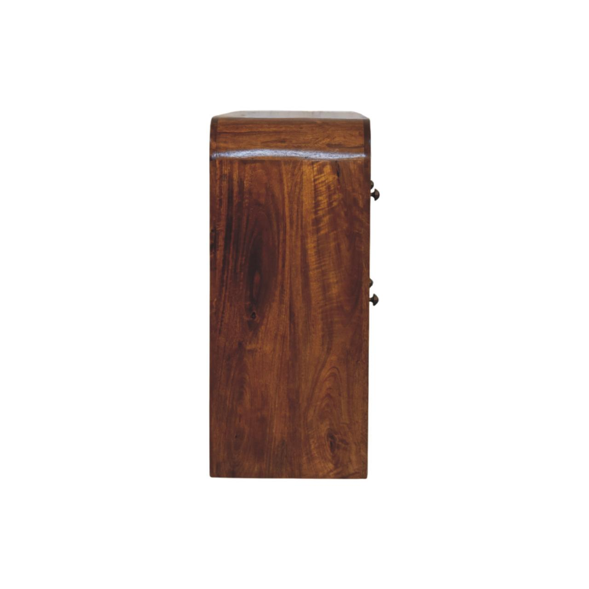 Artisan Furniture Solid Wood Darcy 3 over 3 Drawer Chest with Curved Silhouette – Brass Knobs, Chestnut Brown