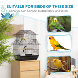 PawHut Metal Bird Cage with Plastic Perch, Food Container and Carry Handle, 50.5 x 40 x 63cm – Black