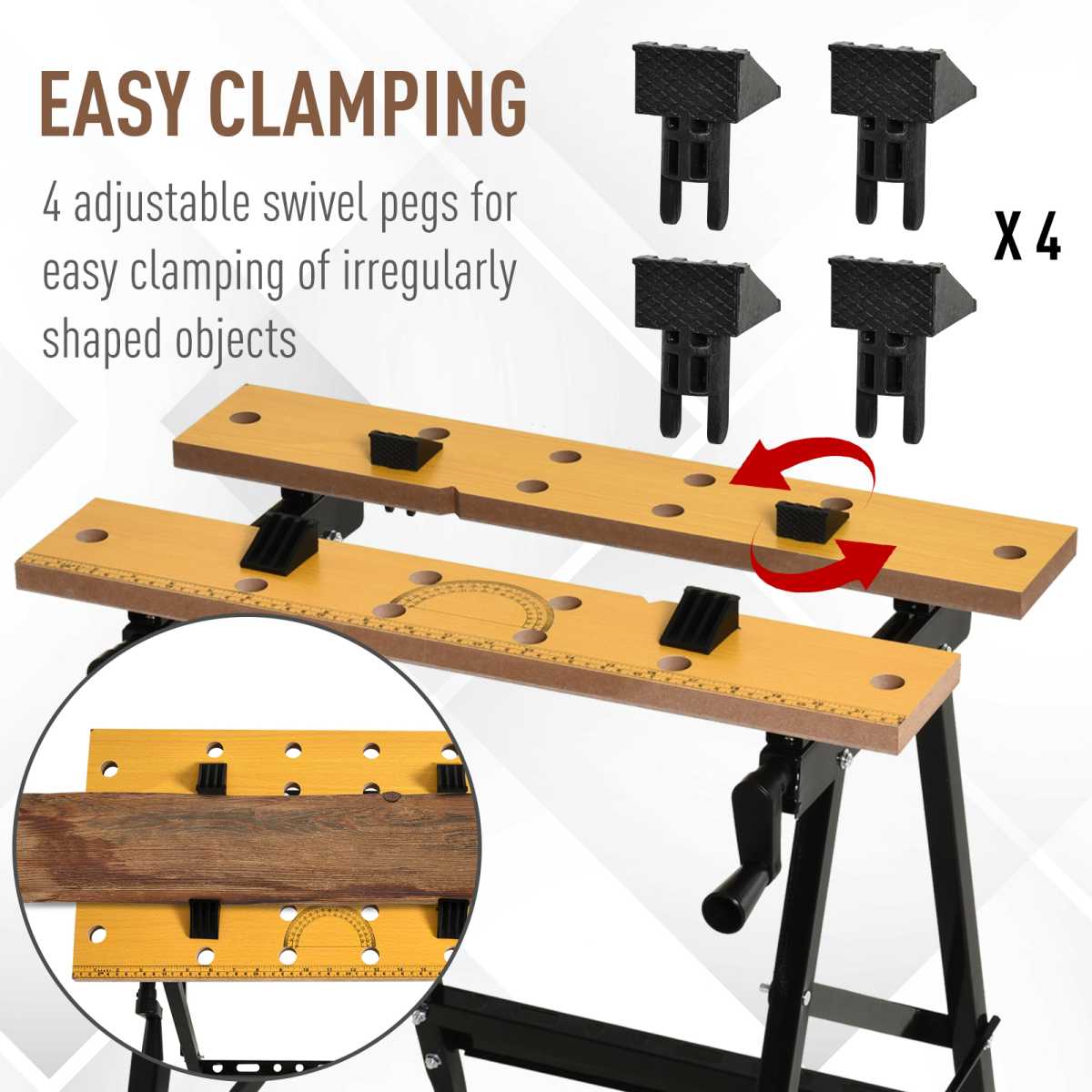 DURHAND Portable Folding Work Bench with MDF Top and Adjustable Clamps – 4-in-1 Workbench, Sawhorse, Black