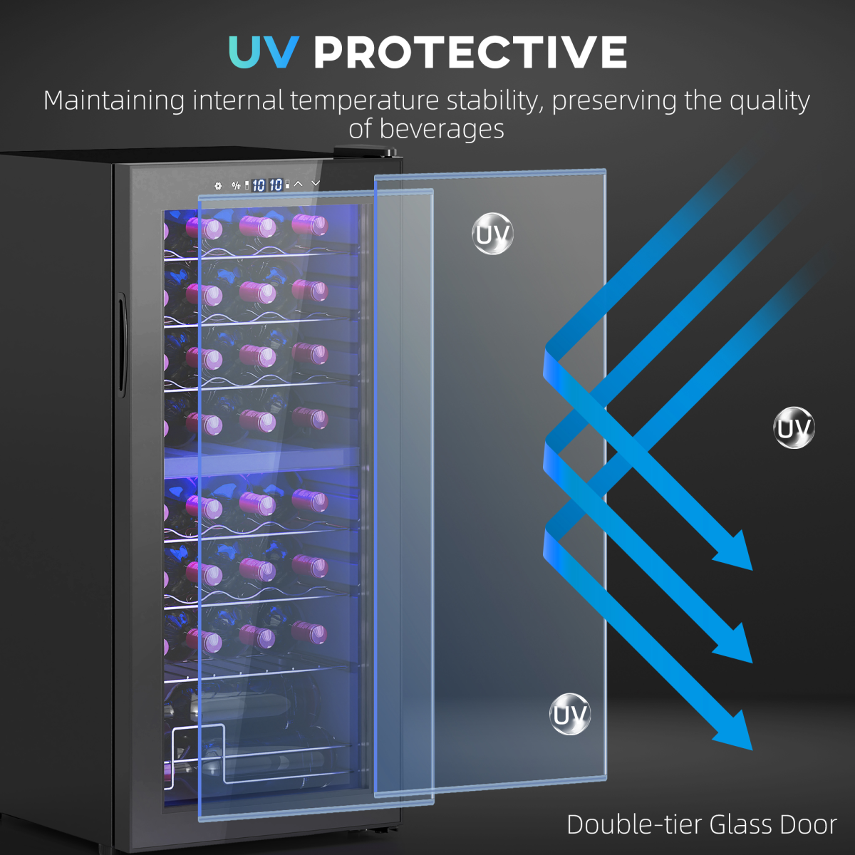 HOMCOM 86L Dual Zone Wine Cooler with Touch Control and 32-Bottle Capacity – Glass Door, Black