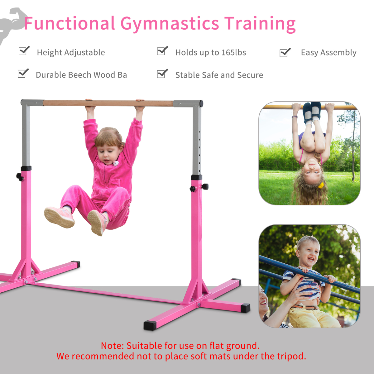 HOMCOM Adjustable Kids Gymnastics Horizontal Bar, 92-150cm – Steel Frame Home Gym Training Bar
