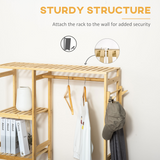 HOMCOM Bamboo Coat Rack with Hooks, Hanging Rail & Storage Shelf – Freestanding Entryway Organiser
