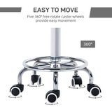 Vinsetto Round PU Leather Salon Stool with Footrest and Adjustable Height – 5 Wheels, Backless Design, Grey