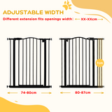 PawHut Adjustable Metal Pet Gate, 74–87cm, with Auto-Close Door & Double Lock – Dog Safety Barrier, Black