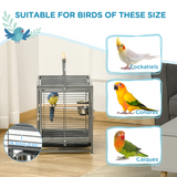PawHut Parrot Cage Bird Carrier with Wooden Perch and Carry Handle – Steel Travel Cage, Black