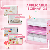 Kids Storage Unit with 9 Removable Storage Baskets for Nursery Playroom, Pink
