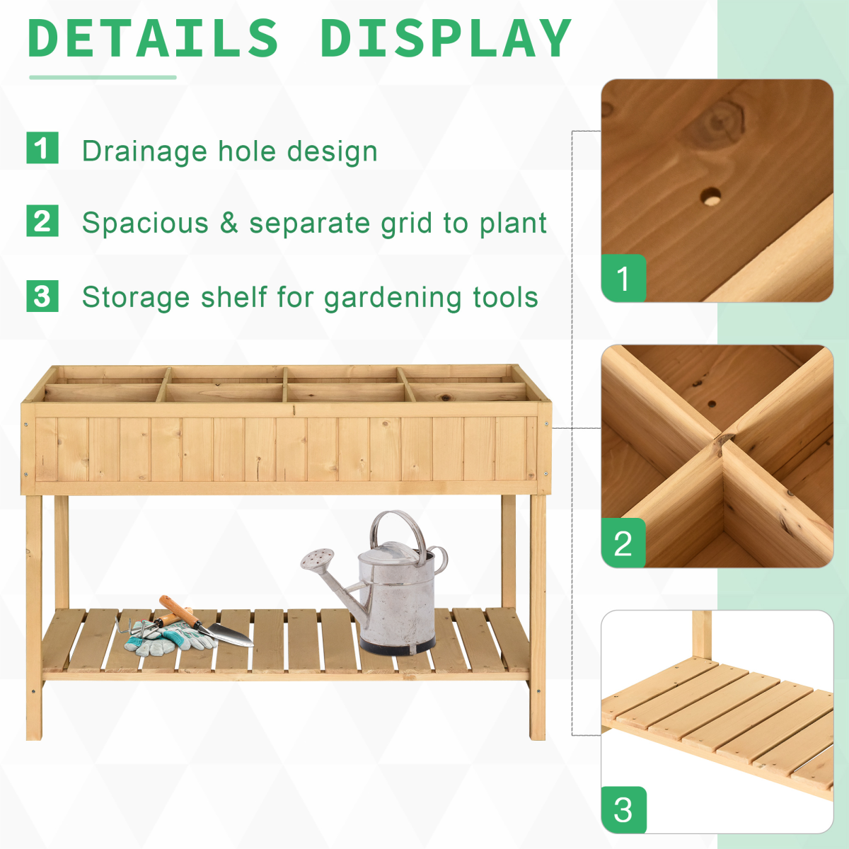 Outsunny Raised Wooden Planter with 8 Compartments & Storage Shelf – Fir Wood Garden Herb Bed, Oak Tone