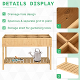 Outsunny Raised Wooden Planter with 8 Compartments & Storage Shelf – Fir Wood Garden Herb Bed, Oak Tone