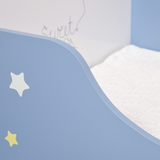 HOMCOM Kids Star & Balloon Toddler Bed with Guardrails & Slats – Blue and White, Ages 3-6
