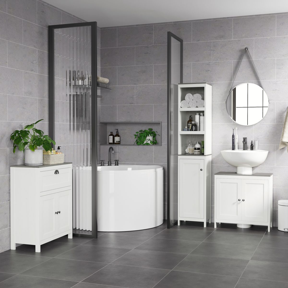 Kleankin Freestanding Under-Sink Bathroom Cabinet with Double Doors & Adjustable Shelf – White