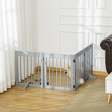 PawHut Freestanding Pet Gate with 4 Folding Panels & Support Feet – Wooden Dog Barrier for Doors and Stairs