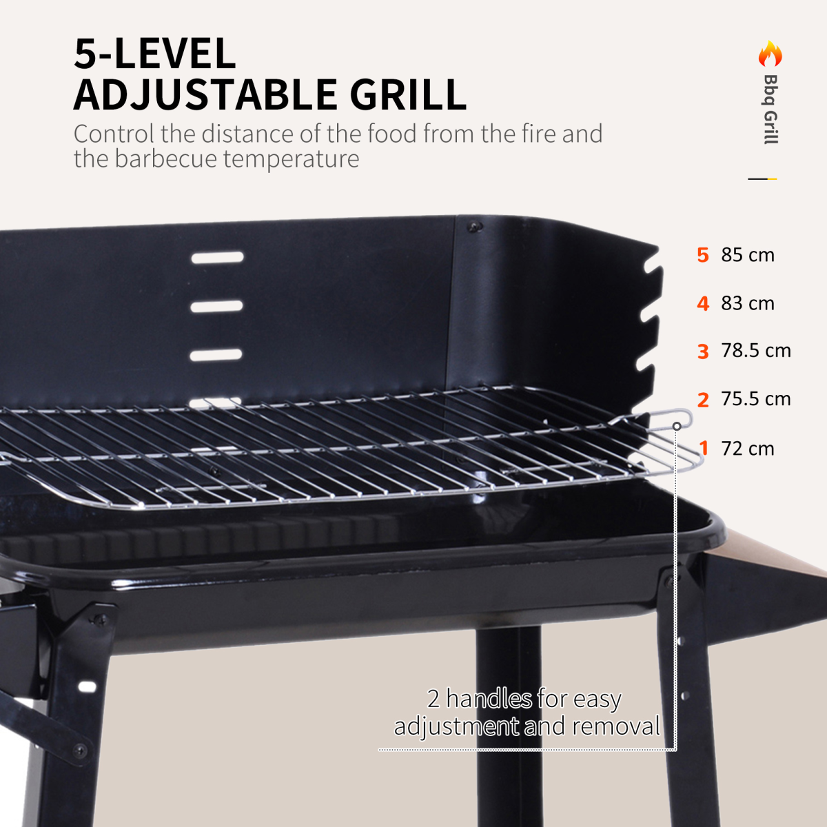 Outsunny Charcoal BBQ Grill with Side Shelf, Wind Shield & Wheels – Enamel Coated, 87 x 45 x 83cm, Black
