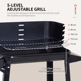 Outsunny Charcoal BBQ Grill with Side Shelf, Wind Shield & Wheels – Enamel Coated, 87 x 45 x 83cm, Black