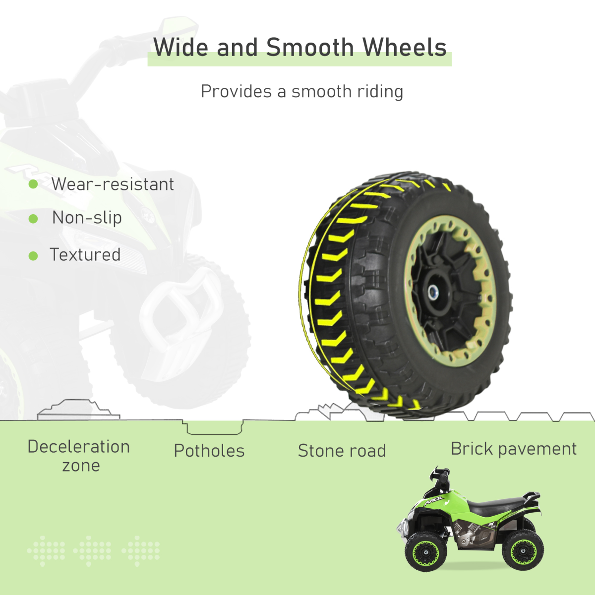 HOMCOM 4-Wheel Toddler Ride-On Quad Car with Music & Lights – No-Pedal Foot-to-Floor Walking Car