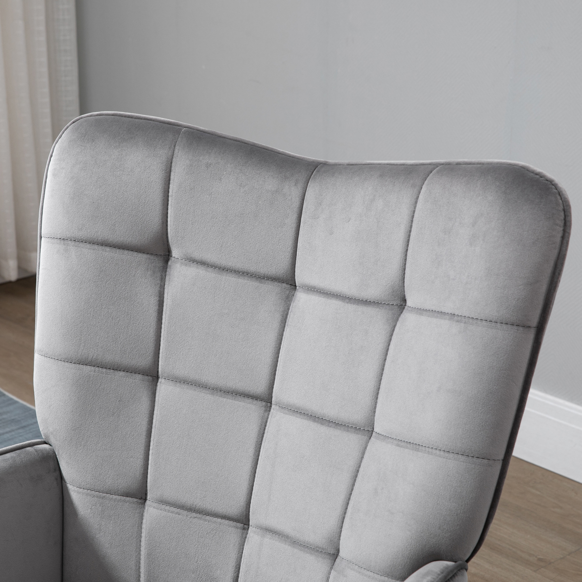 HOMCOM Velvet-Touch Tufted Wingback Accent Armchair with Wooden Legs – Living Room and Bedroom Chair, Grey