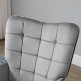 HOMCOM Velvet-Touch Tufted Wingback Accent Armchair with Wooden Legs – Living Room and Bedroom Chair, Grey