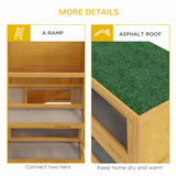 PawHut Double Decker Wooden Rabbit Hutch with Ramp, Trays and Asphalt Roof – Outdoor Bunny Cage, Yellow
