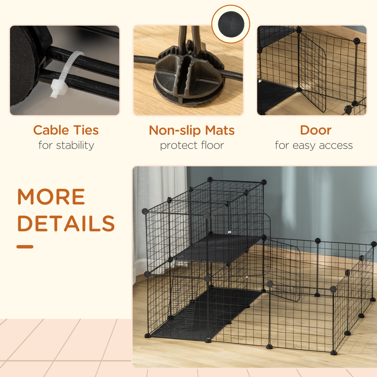 Pawhut DIY Small Animal Playpen with 24 Wire Panels & Ladder – Rabbit, Guinea Pig & Chinchilla Cage, Black