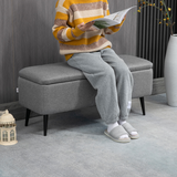 HOMCOM Linen Fabric Storage Ottoman Bench with Steel Legs – Footstool & Seat, Grey
