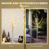 HOMCOM 4ft Artificial White Birch Tree with 72 Warm White LEDs – Pre-Lit Indoor and Covered Outdoor Decor
