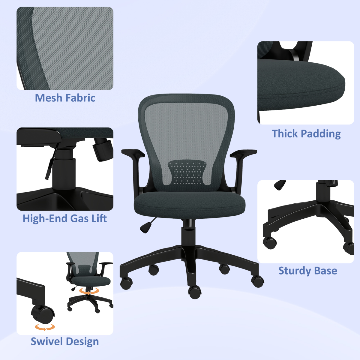 Vinsetto Mesh Office Chair with Flip-Up Arms & Tilt Function – Charcoal Grey
