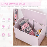 HOMCOM Kids Toy Box with Safety Lid – Pink Storage Chest for Bedroom, 60 x 40 cm, Ages 3+