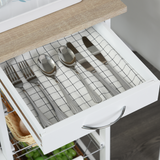 HOMCOM Multi-Use Kitchen Island Trolley with 4 Baskets, Side Racks & Drawer – Wheeled Storage Cart, White