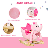 HOMCOM 2-in-1 Baby Rocking Elephant Ride-On with Wheels and 32 Nursery Rhymes – Toddler Rocker, Pink