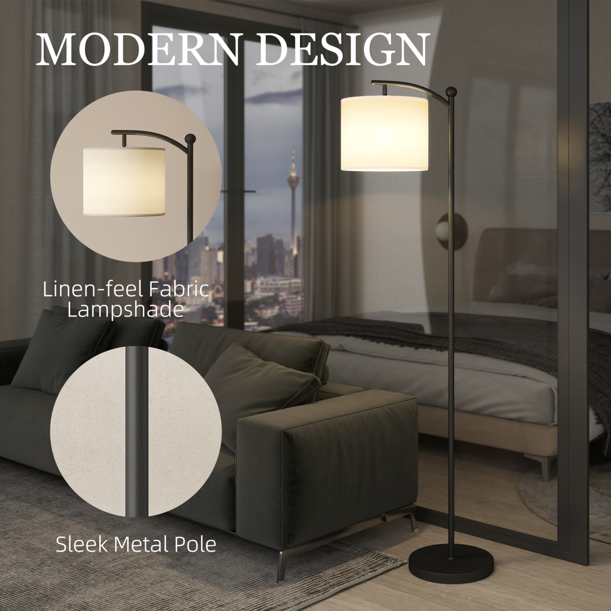 HOMCOM LED Floor Lamp with Dimmable Colours Temperature & Brightness, Black