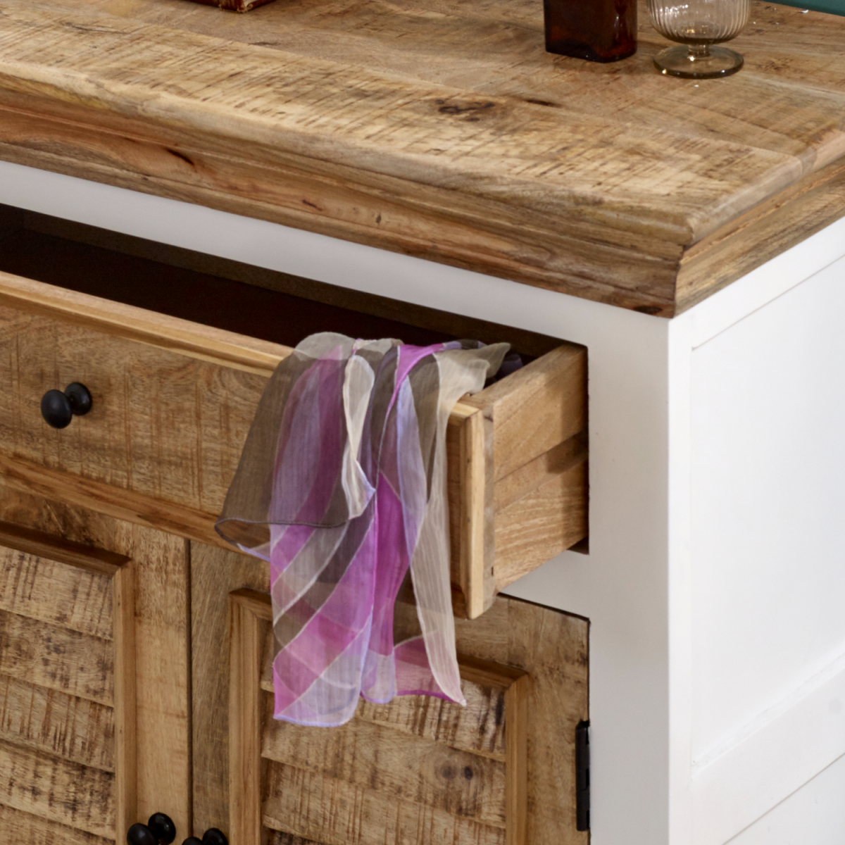 Alfie Mango Wood Sideboard with 1 Drawer and 2 Cupboard Doors – Handmade Dining Storage