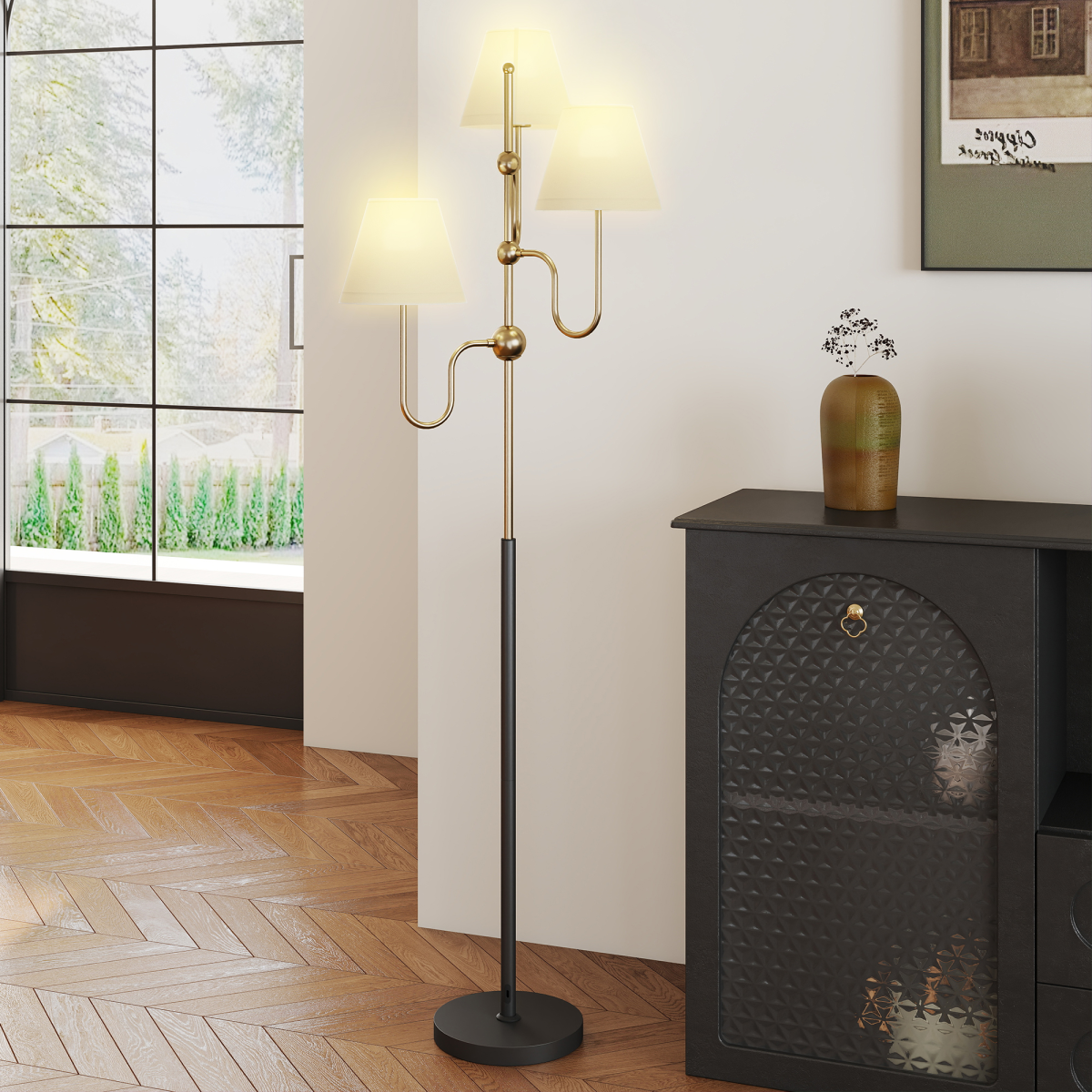 HOMCOM 3-Light Floor Lamp, 165 cm Tall Standing Lamp with Foot Switch