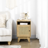 HOMCOM Bedside Table with Drawer and Shelf, Rattan Door Panel – Wood-Effect Nightstand, Anti-Tipping
