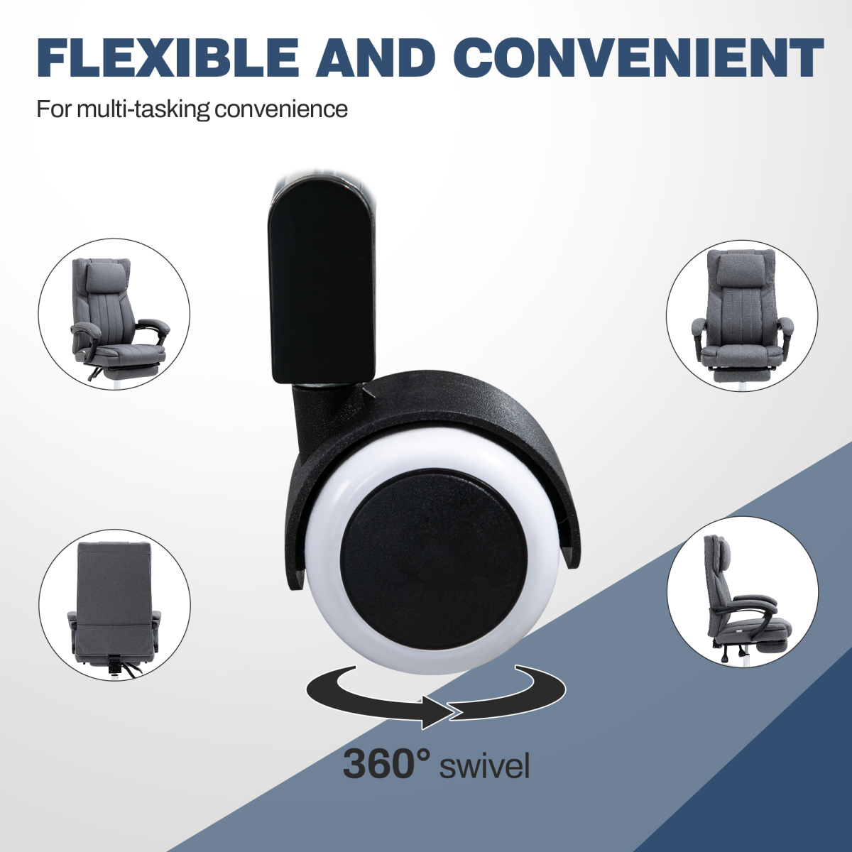 HOMCOM Executive Reclining Office Chair with Headrest & Retractable Footrest – Dark Grey Linen-Look