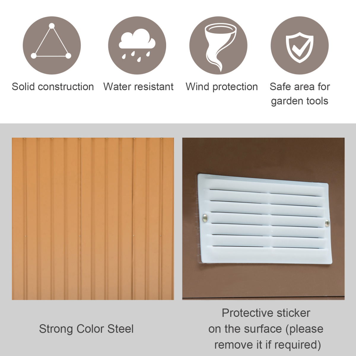 Outsunny 9 x 6ft Metal Garden Shed with Sliding Double Door & Ventilation – Khaki Outdoor Storage